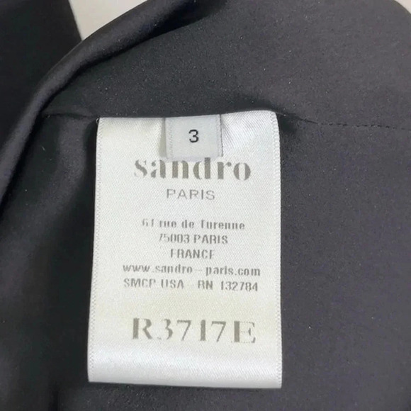 Sandro Paris Fit And Flare Gold Tone Waist Chiffon Black Dress - Picture 12 of 16